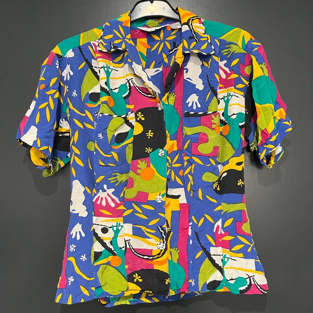 Sunny Leigh Multicolor Vintage Short Sleeve Silk Shirt size Small